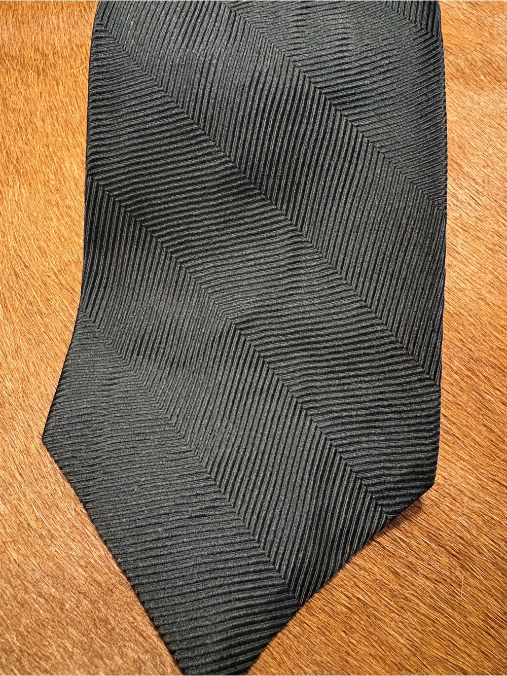 Yves Saint Laurent Black Ribbed Chevron Silk Tie